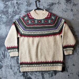 Moda International Knit Wool Fair Isle Sweater Long Sleeve Size Medium